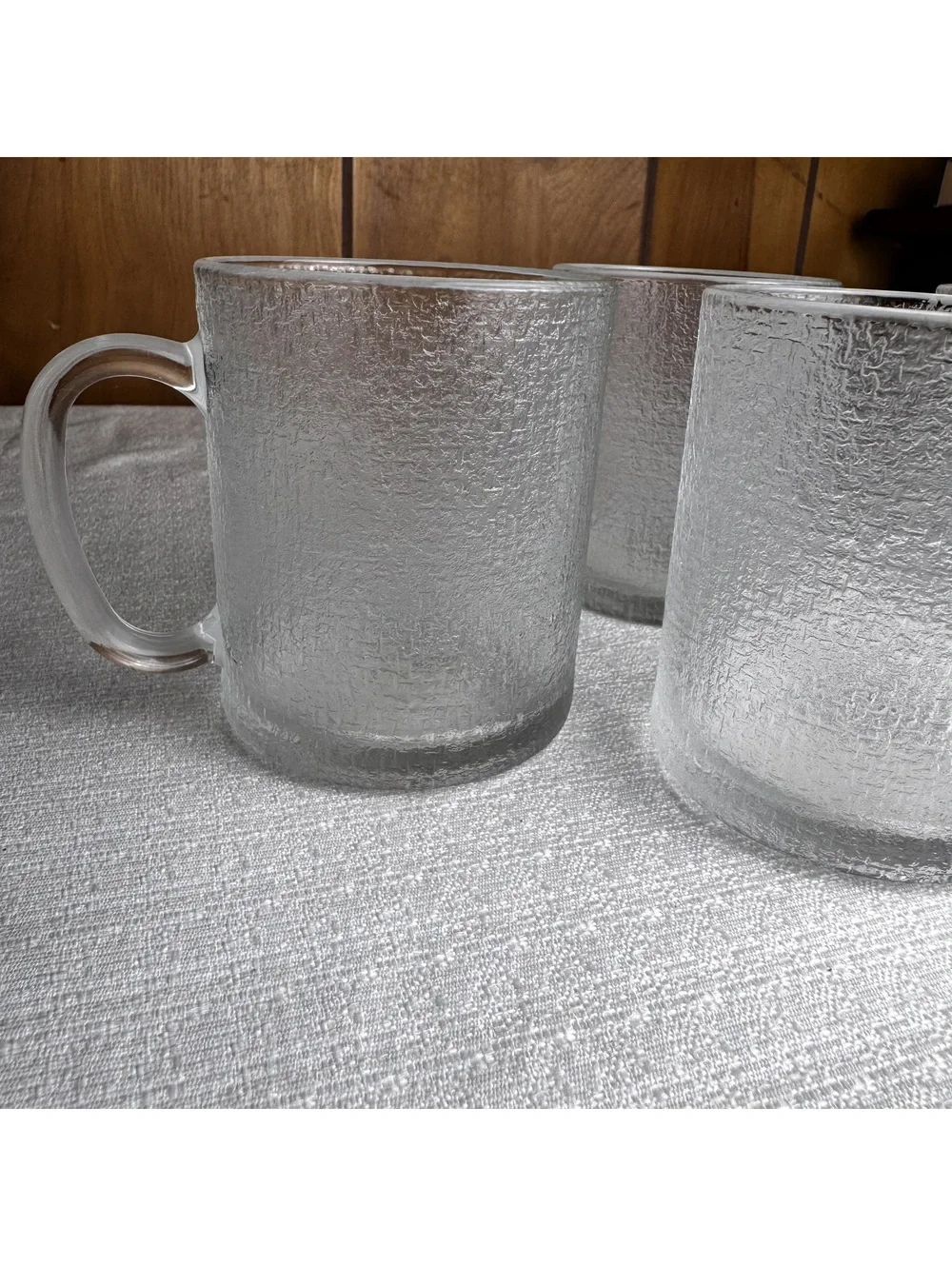 Vintage Textured Clear Glass Coffee Mugs Set of 4, 3.75”
